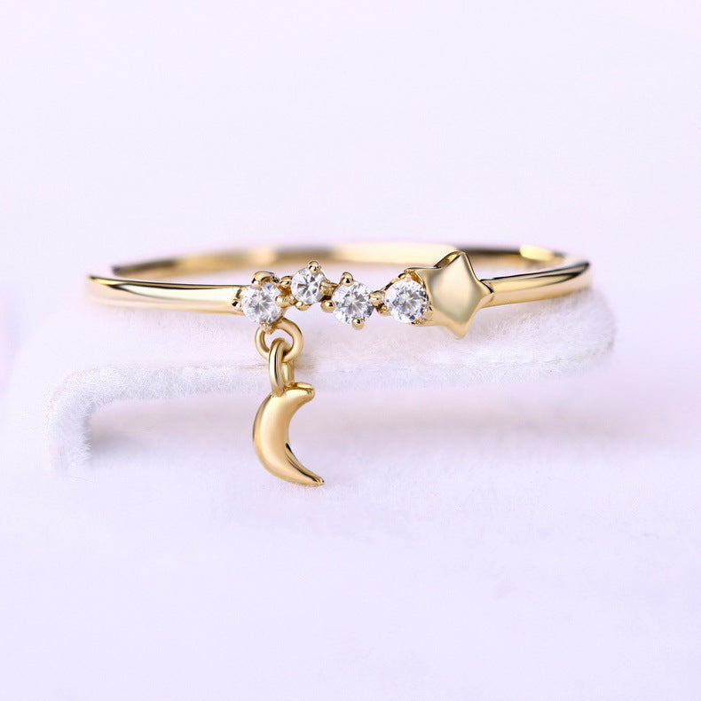 14K gold luxurious hand decoration, star moon ring,